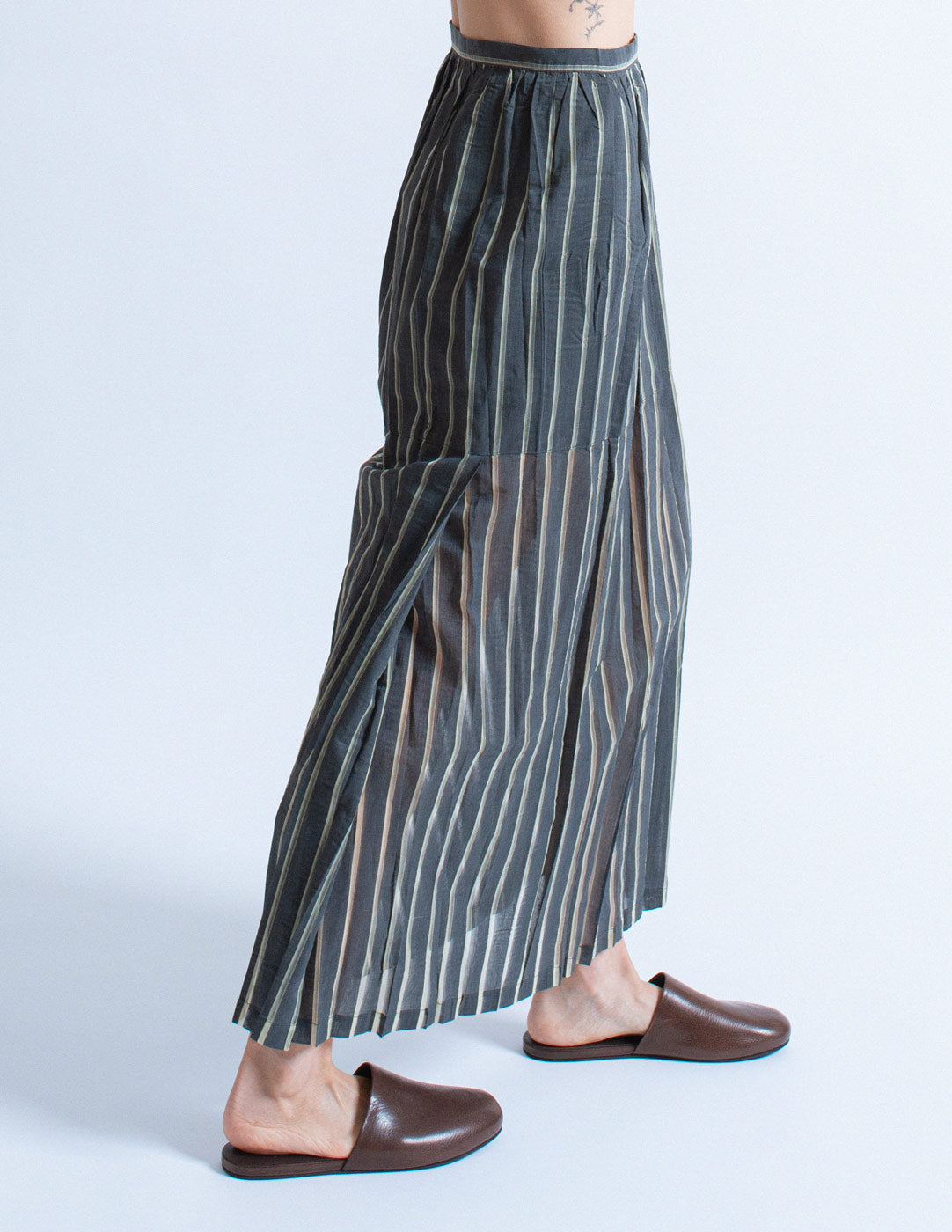 Issey Miyake vintage sheer striped long skirt side detail