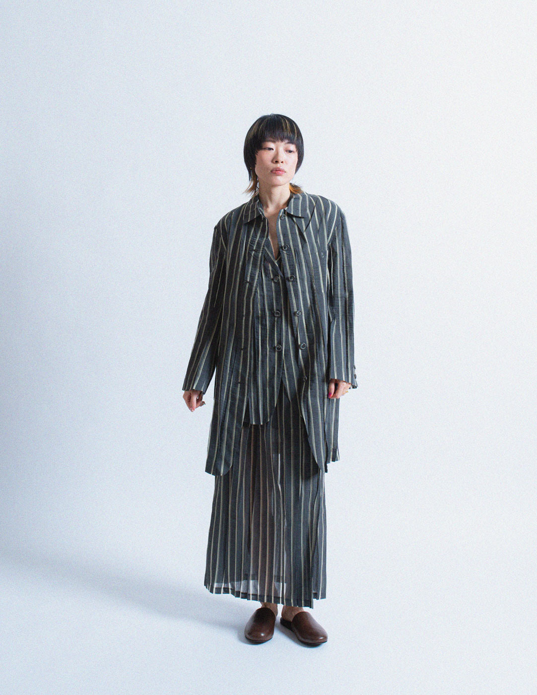 Issey Miyake vintage sheer striped shirt jacket
