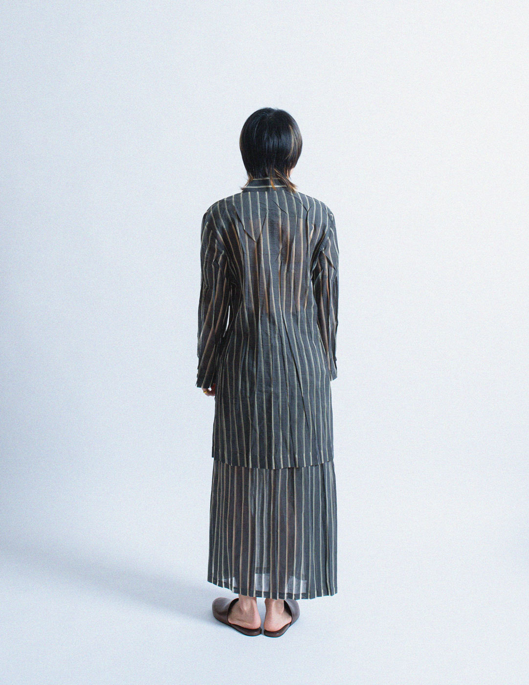 Issey Miyake vintage sheer striped shirt jacket back view