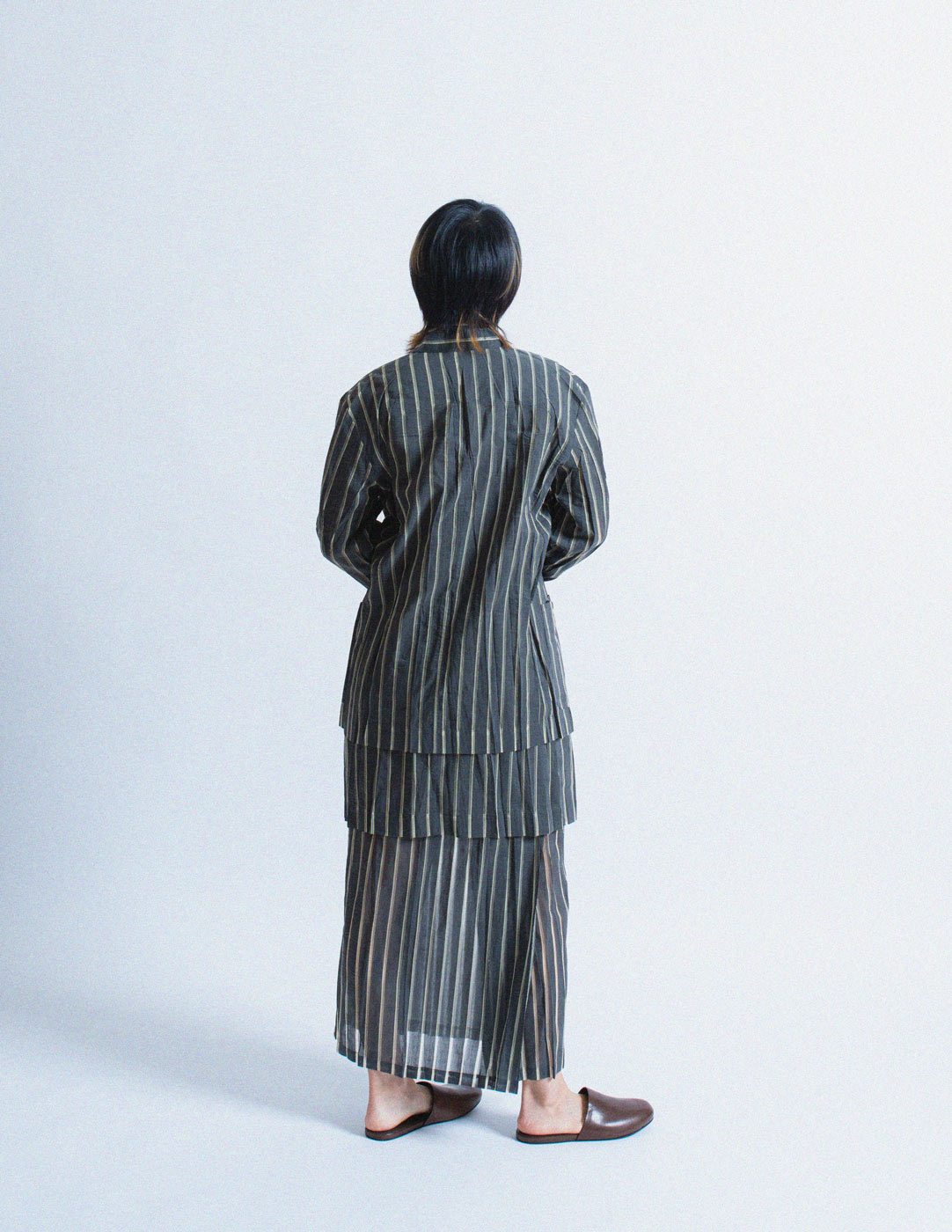 Issey Miyake vintage sheer striped wool blazer back view