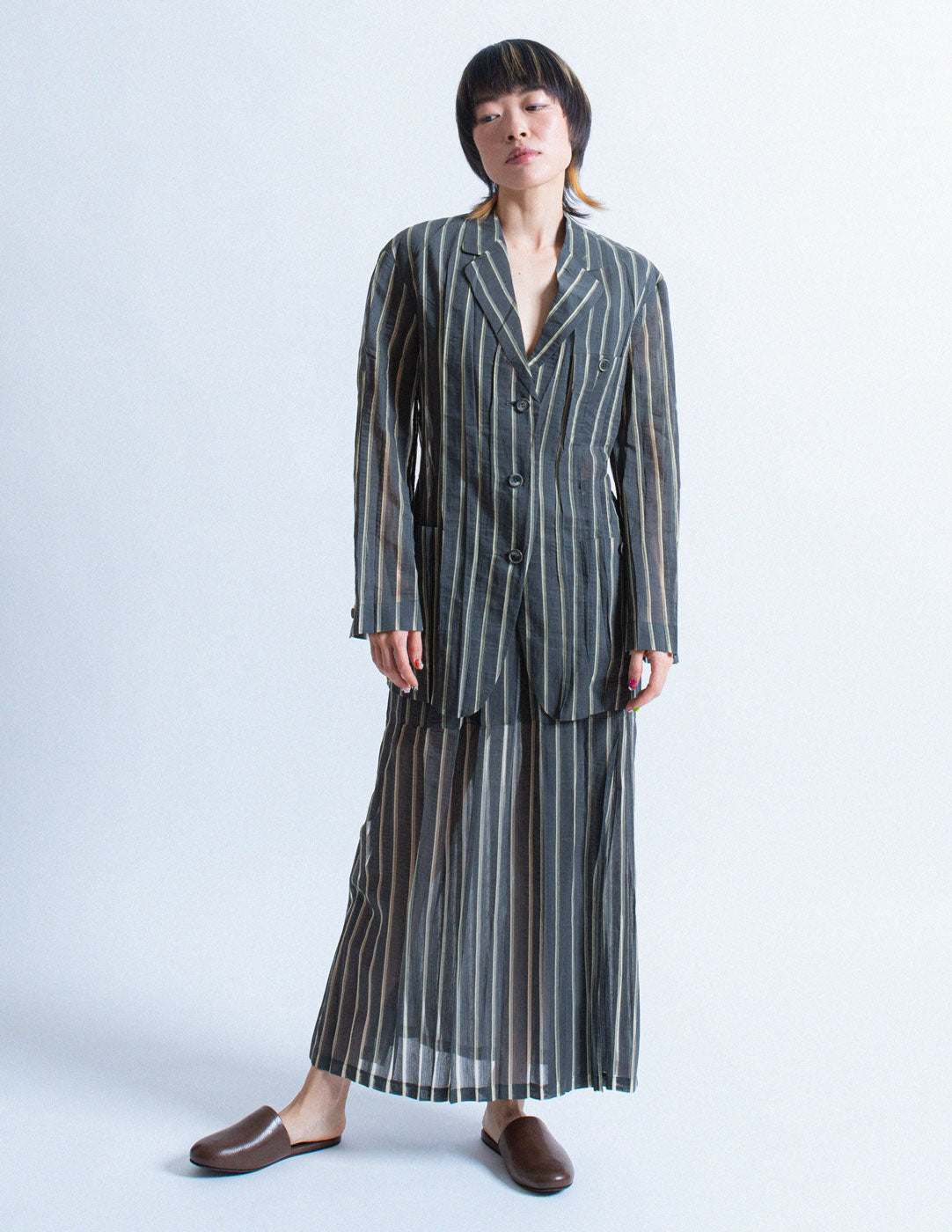 Issey Miyake vintage sheer striped long skirt