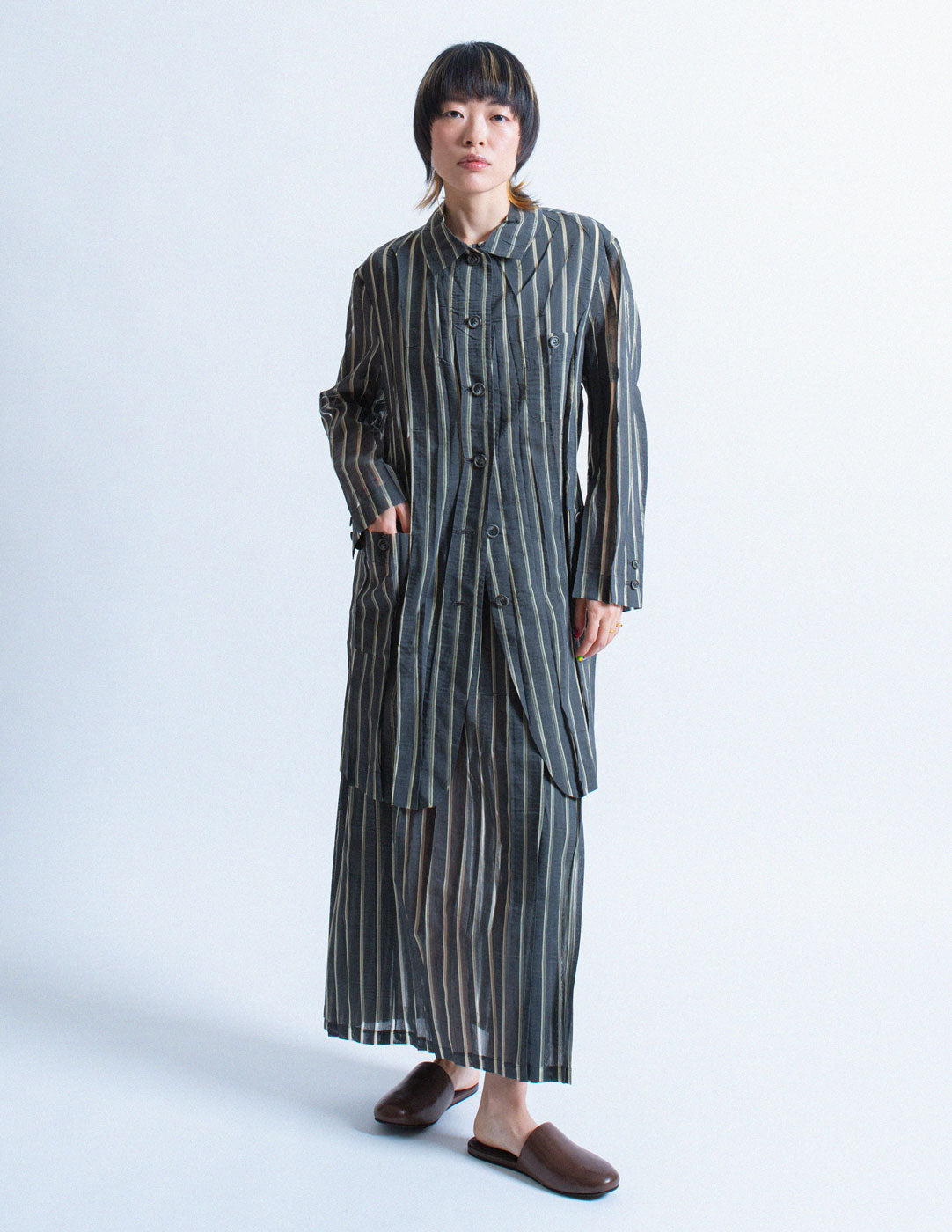 Issey Miyake vintage sheer striped long skirt