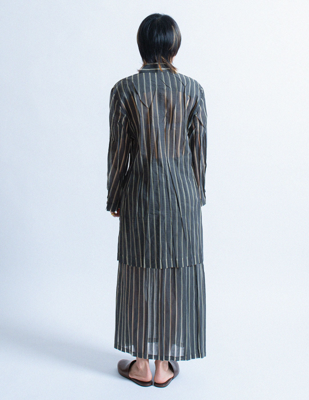 Issey Miyake vintage sheer striped long skirt back view