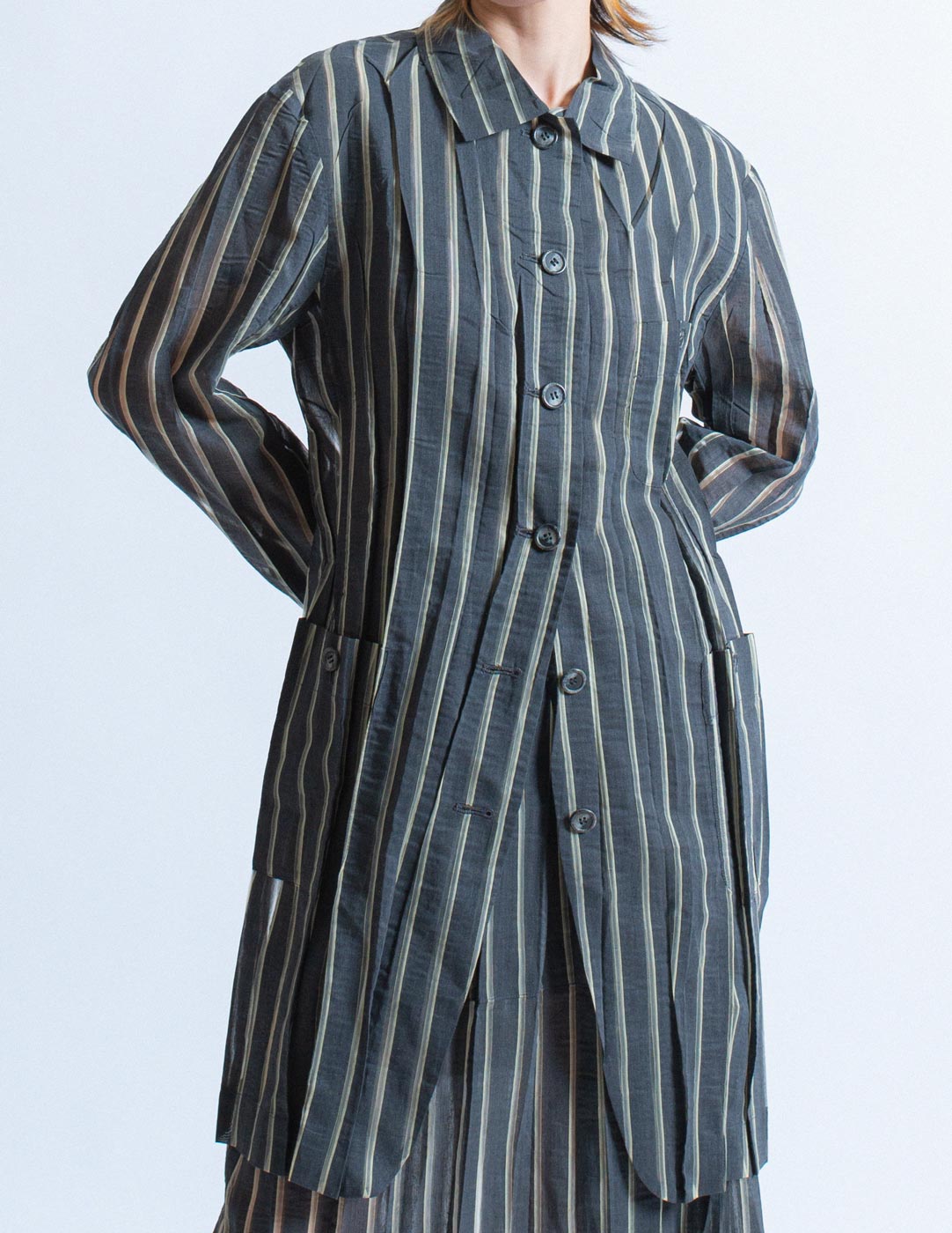 Issey Miyake vintage sheer striped shirt jacket detail