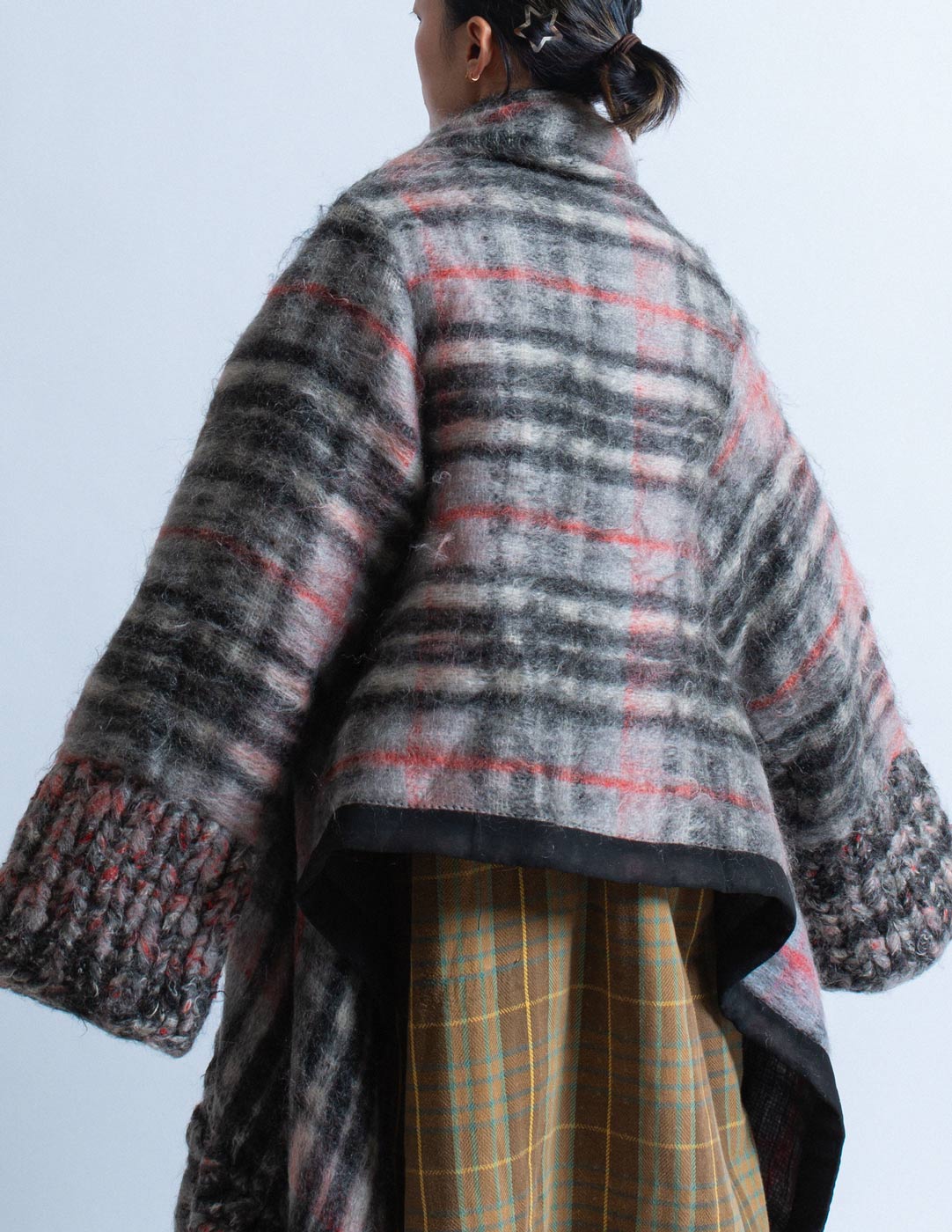 Jean Paul Gaultier vintage plaid mohair wool shawl coat back detail