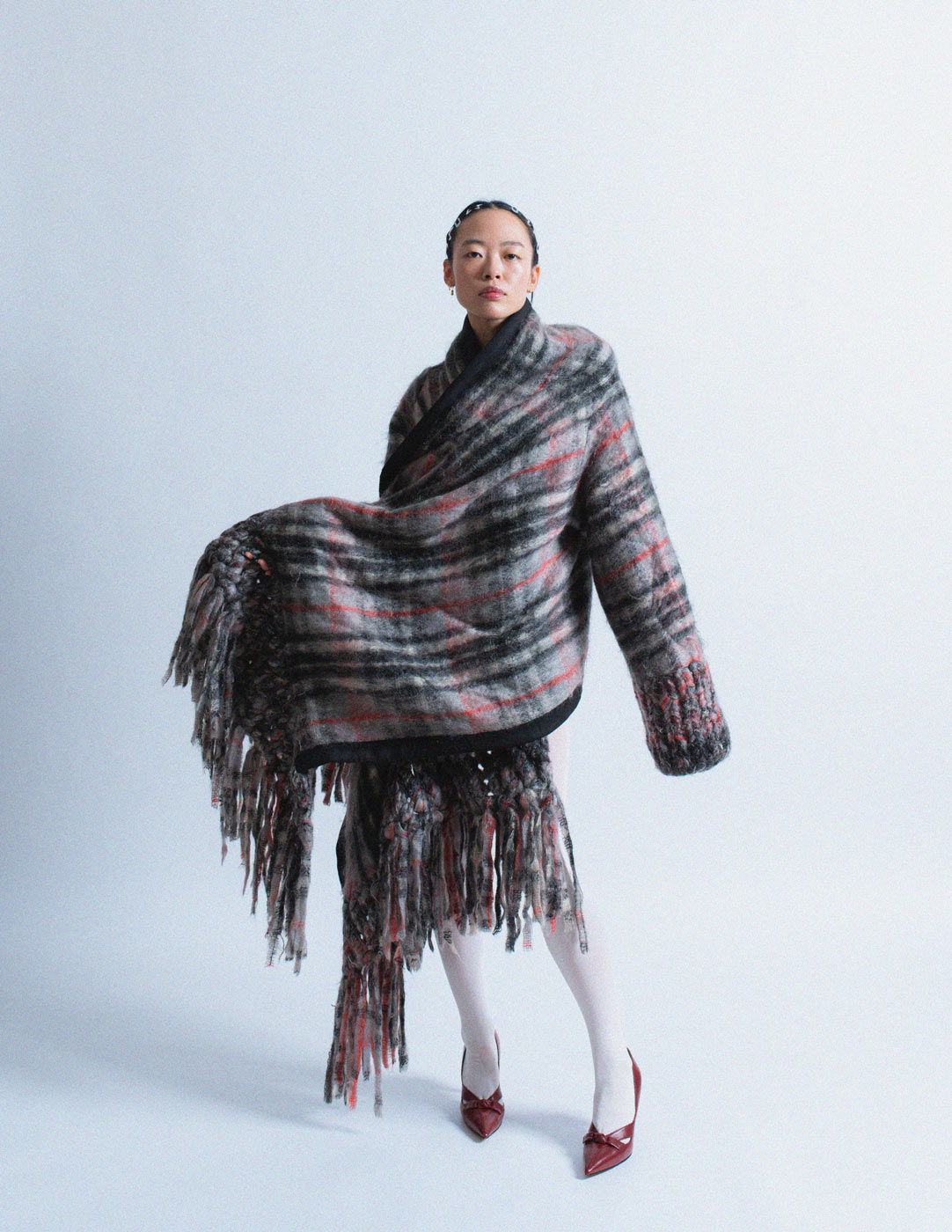 Jean Paul Gaultier vintage plaid mohair wool shawl coat