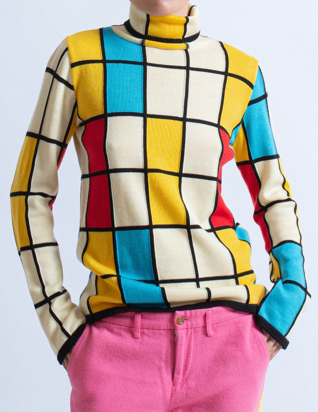 Junya Watanabe vintage Mondrian turtleneck sweater front detail