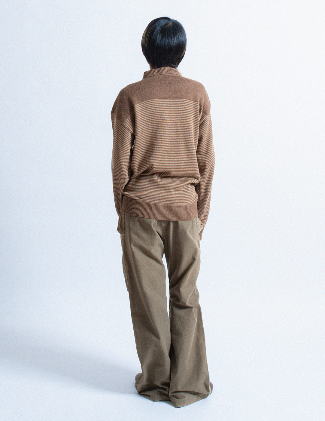 Issey Miyake vintage brown striped polo sweater back view