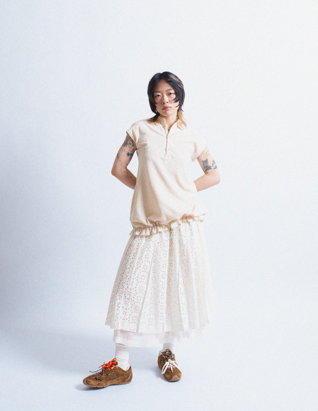 crochet collar cotton linen top