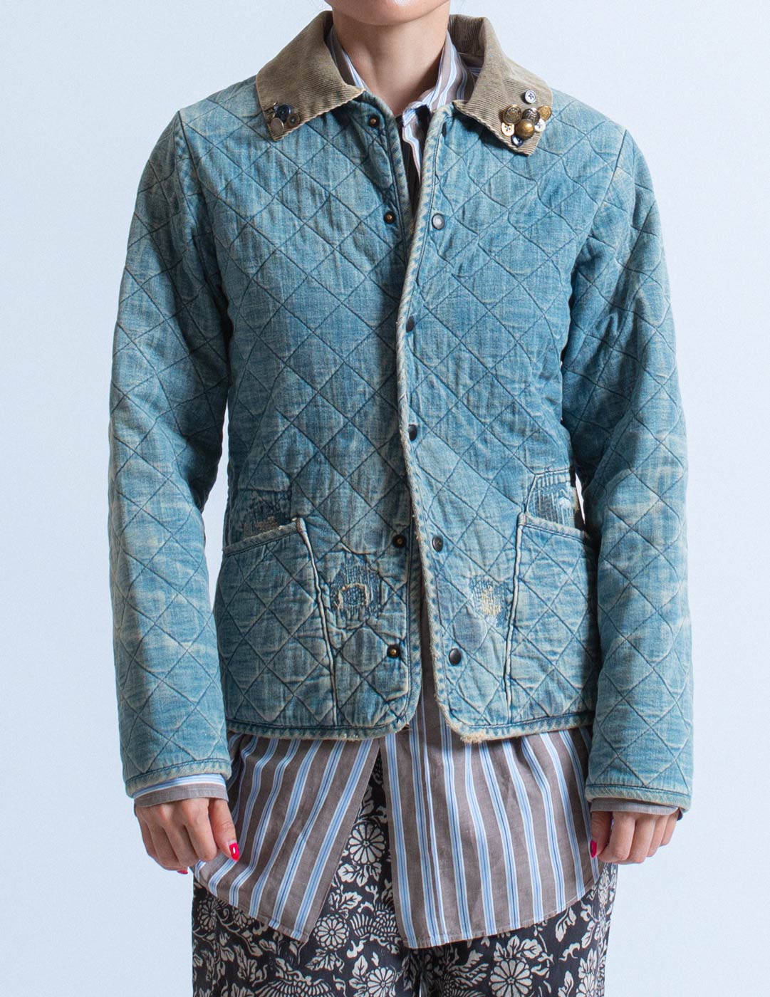 Kapital quilted denim jacket front detail