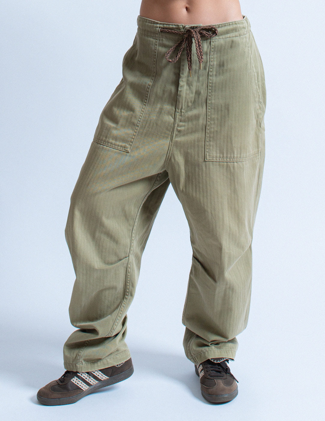 Kapital military green cargo pants detail