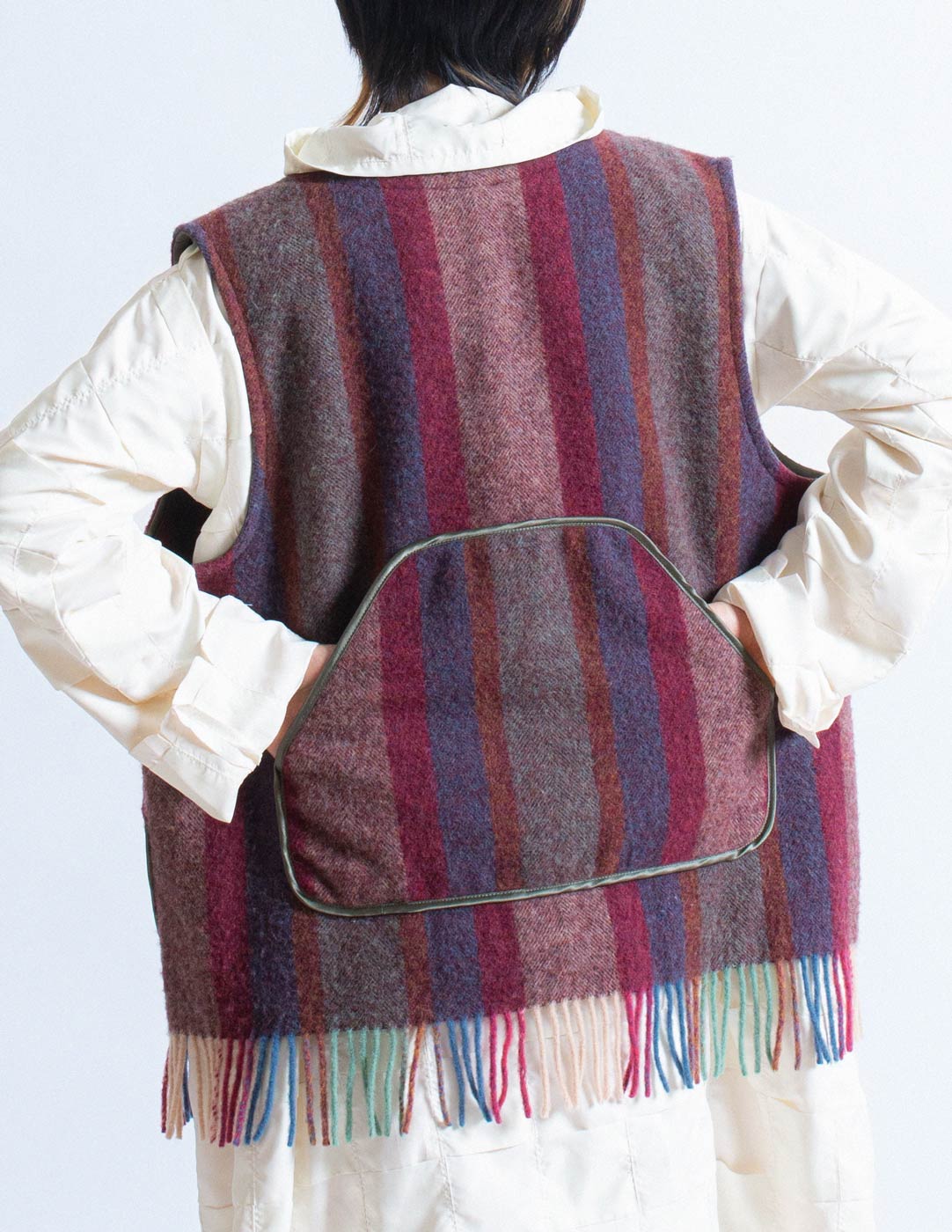 Kapital striped wool waist coat with fringes back detail