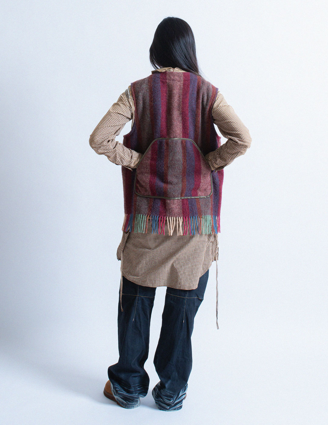 Kapital striped wool waist coat with fringes back view