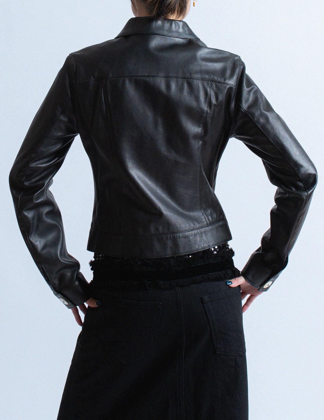 Gianfranco Ferré vintage black cropped leather jacket back detail