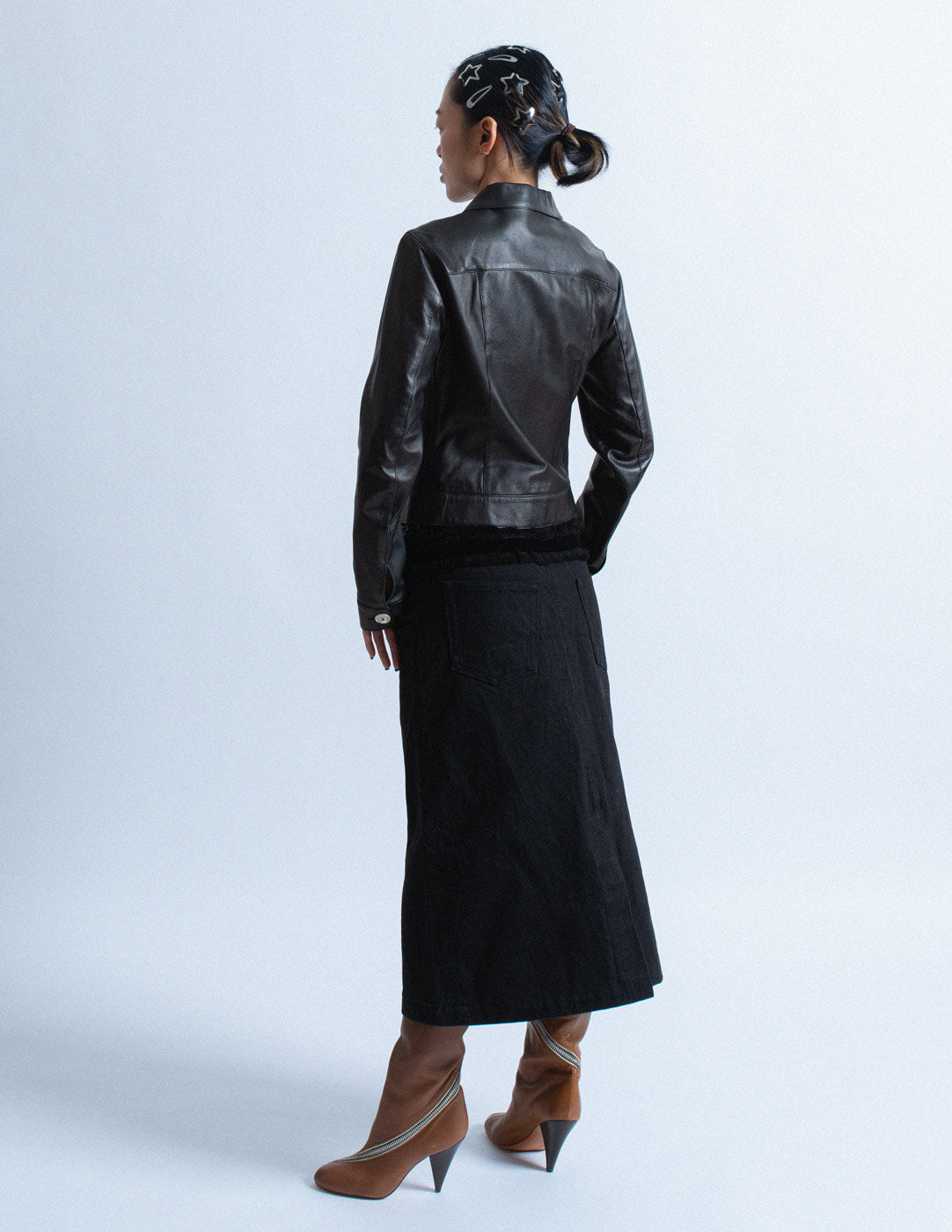 Gianfranco Ferré vintage black cropped leather jacket back view