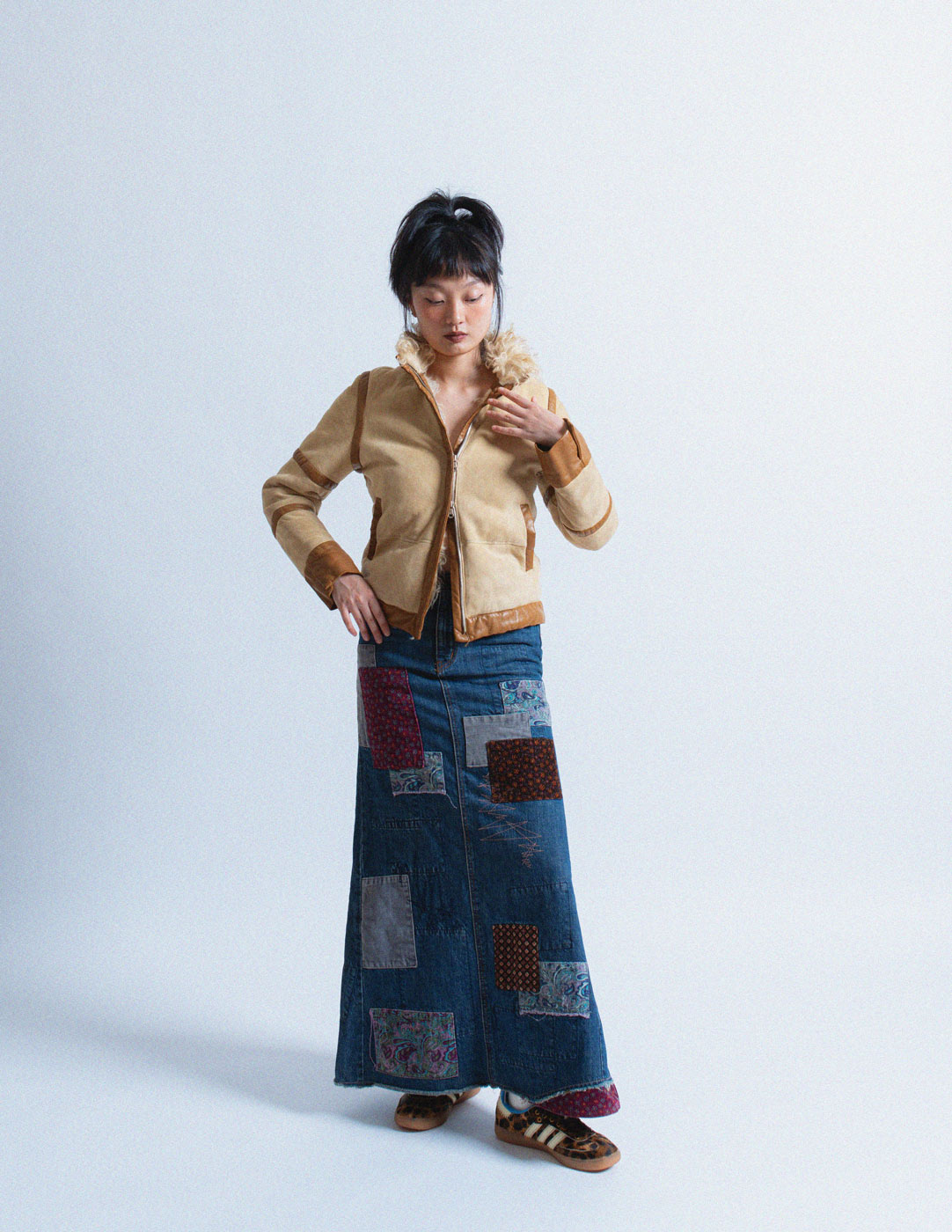 Hysteric Glamour patchwork denim maxi skirt