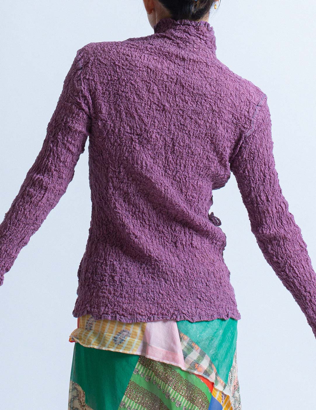 Issey Miyake purple crinkled long sleeved top back detail