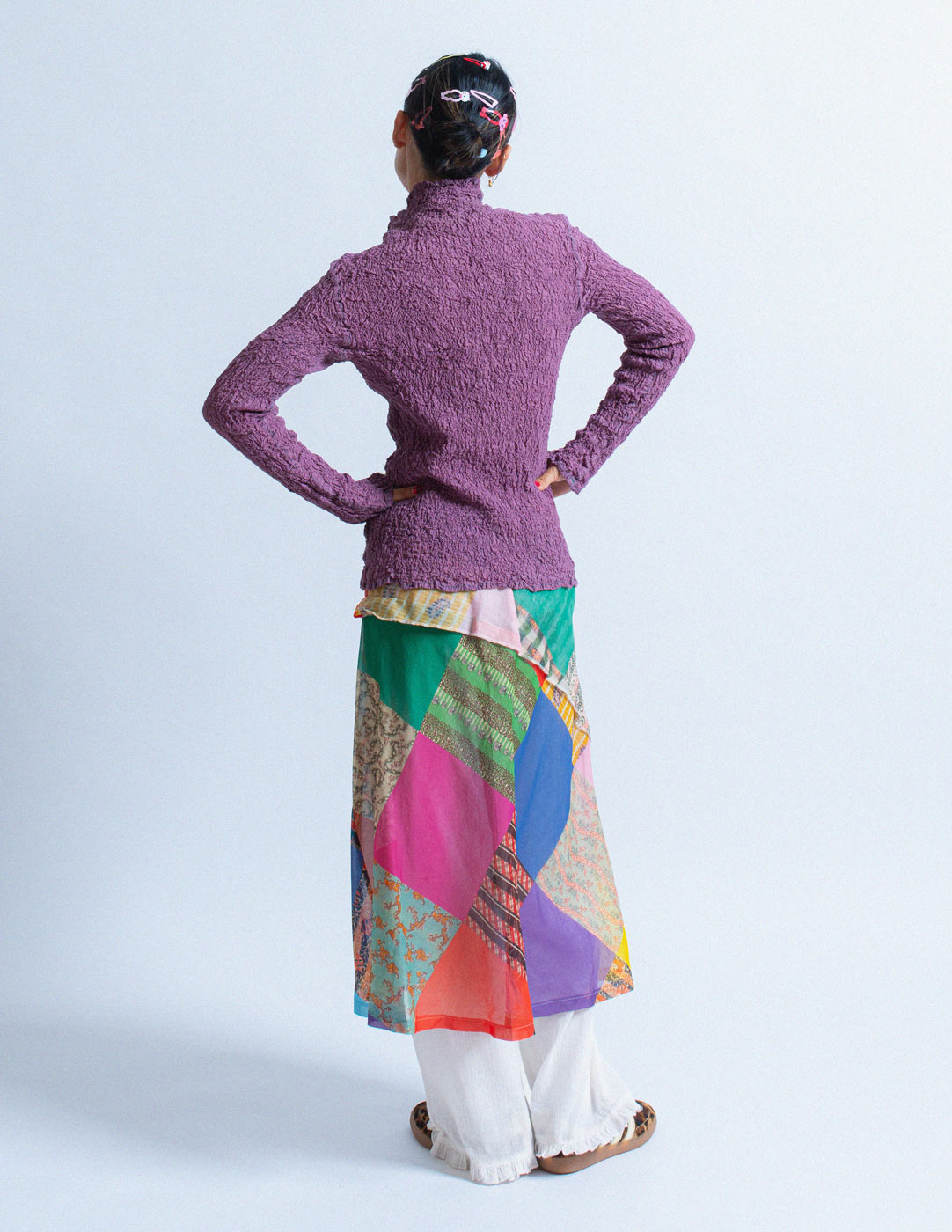 Issey Miyake purple crinkled long sleeved top back view