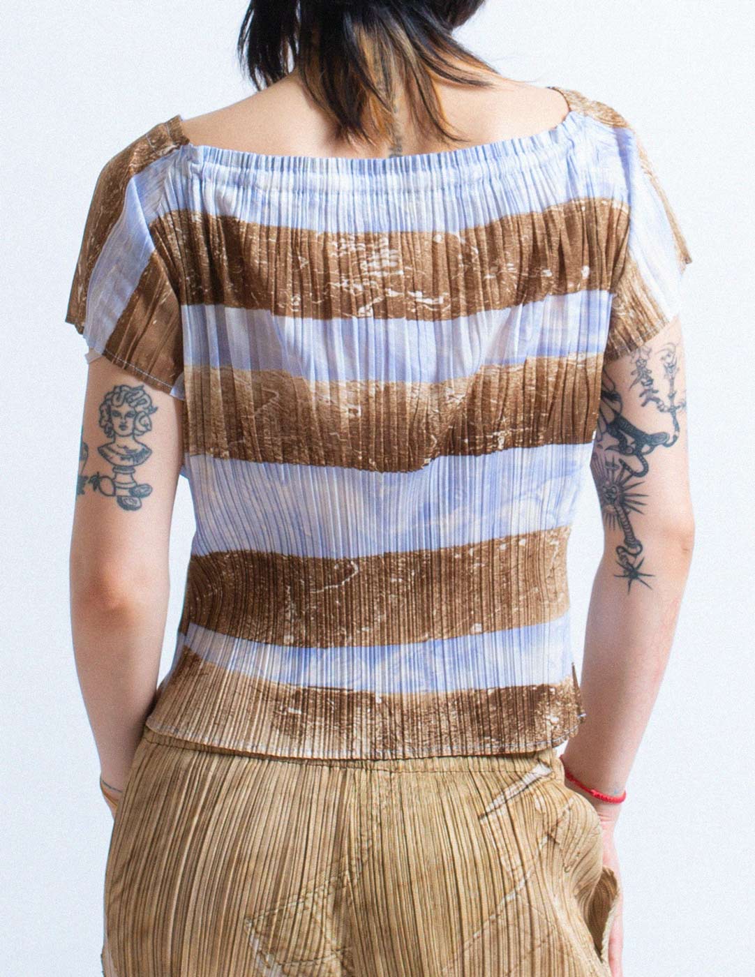 Pleats Please vintage striped pleated drawstring top back detail