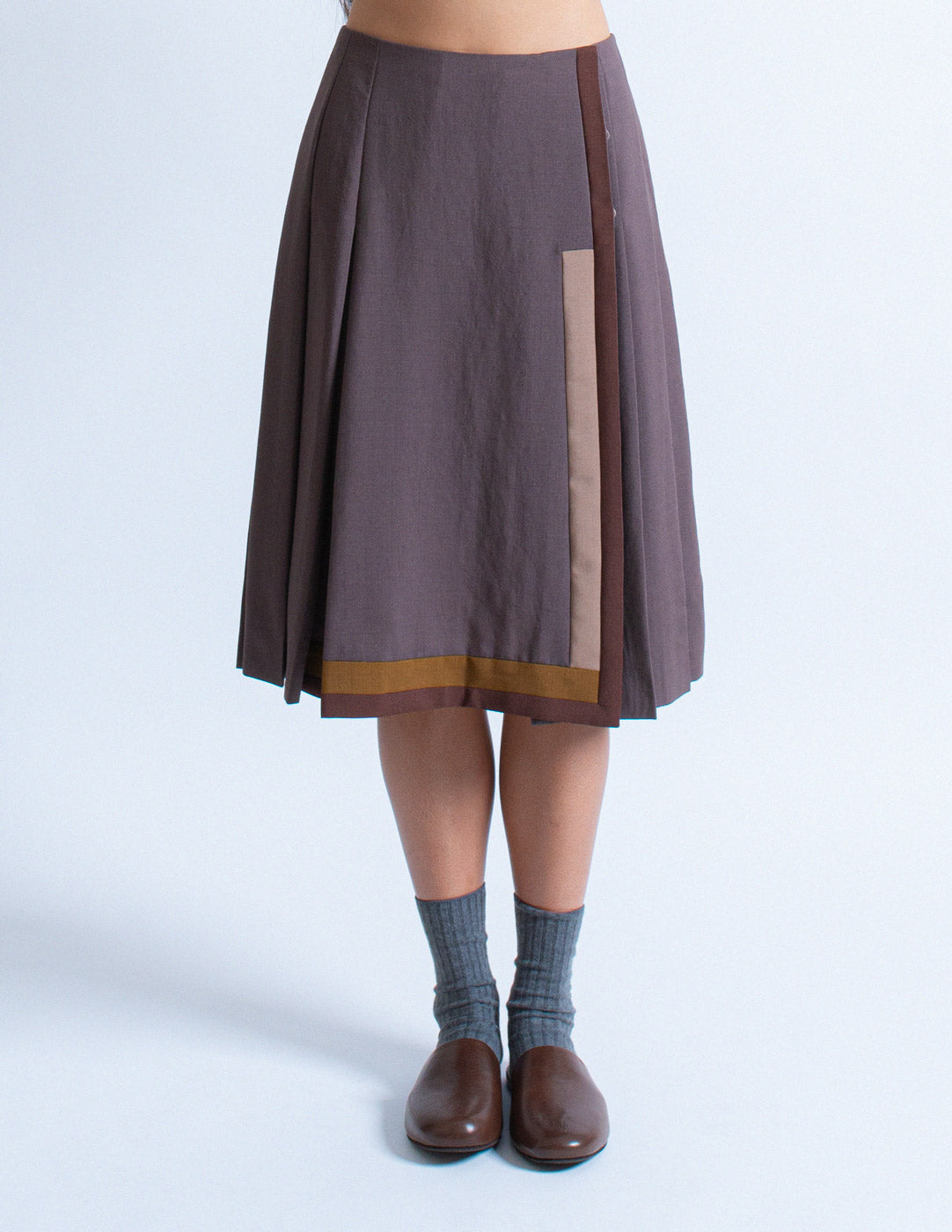 Prada gray mohair wool pleated wrap skirt front detail