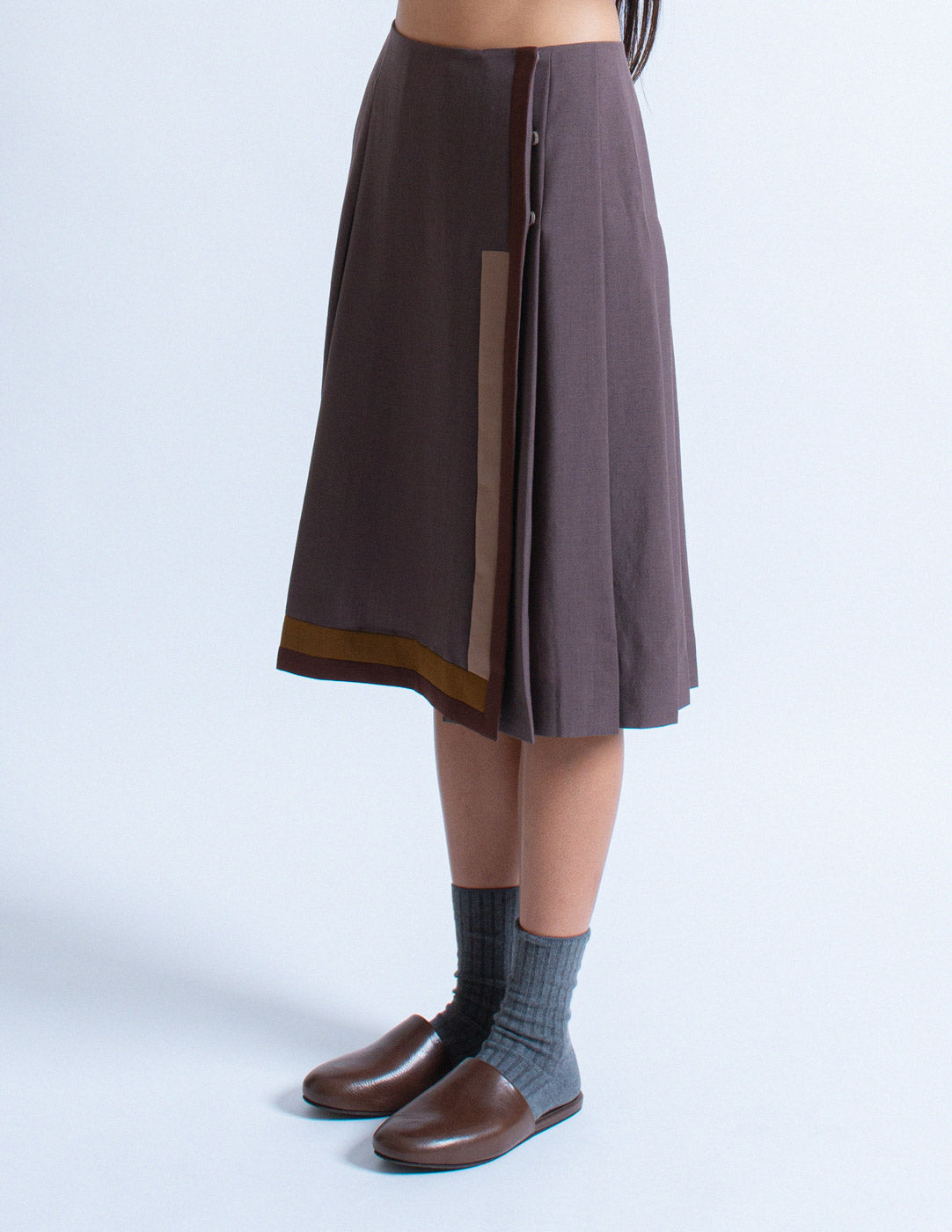Prada gray mohair wool pleated wrap skirt side detail