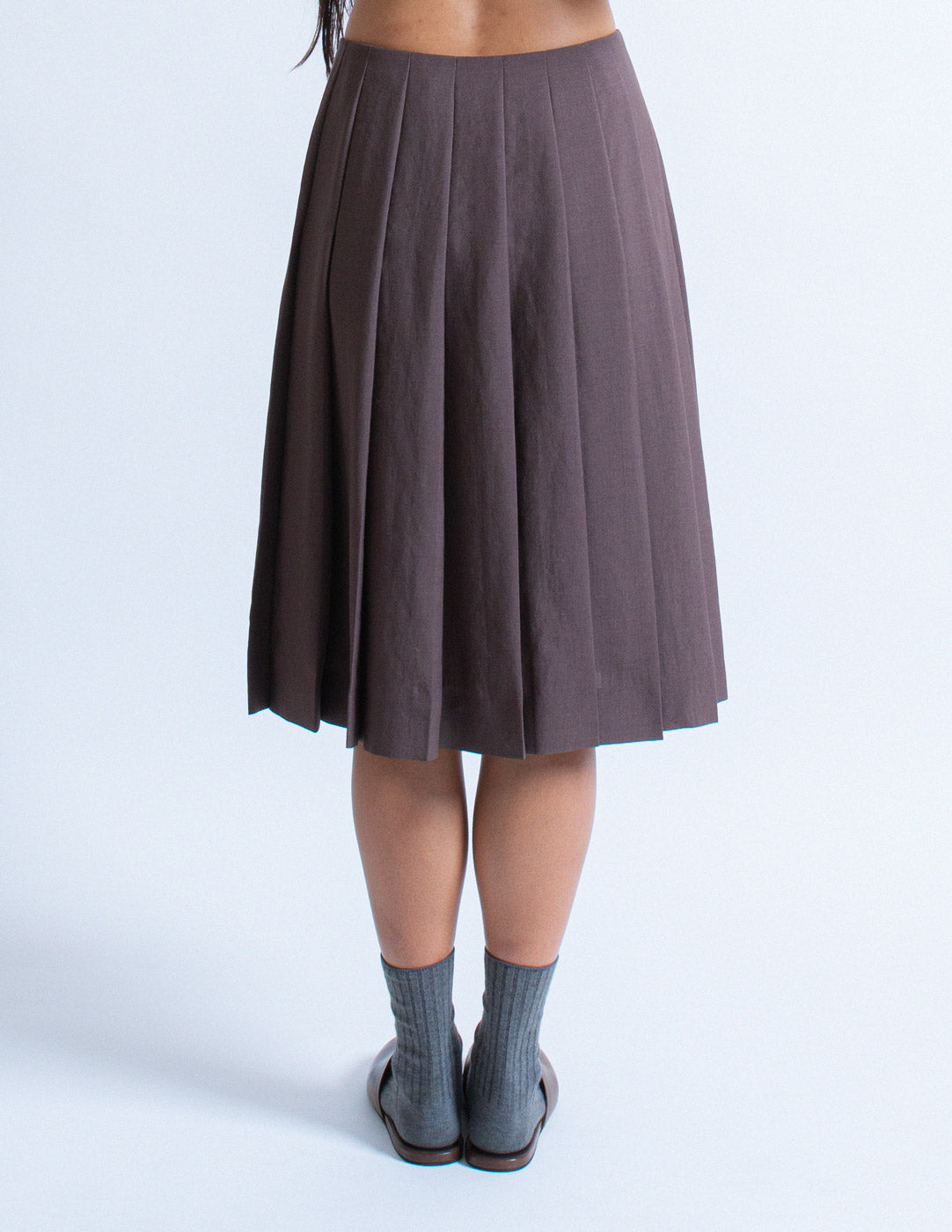 Prada gray mohair wool pleated wrap skirt back detail