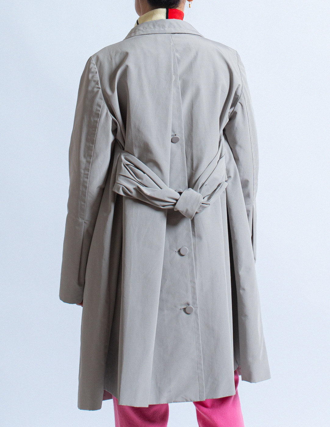 Prada light gray trench back detail