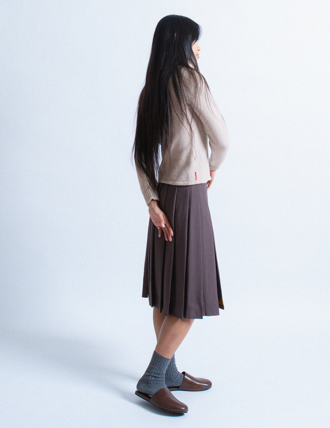 Prada gray mohair wool pleated wrap skirt side view