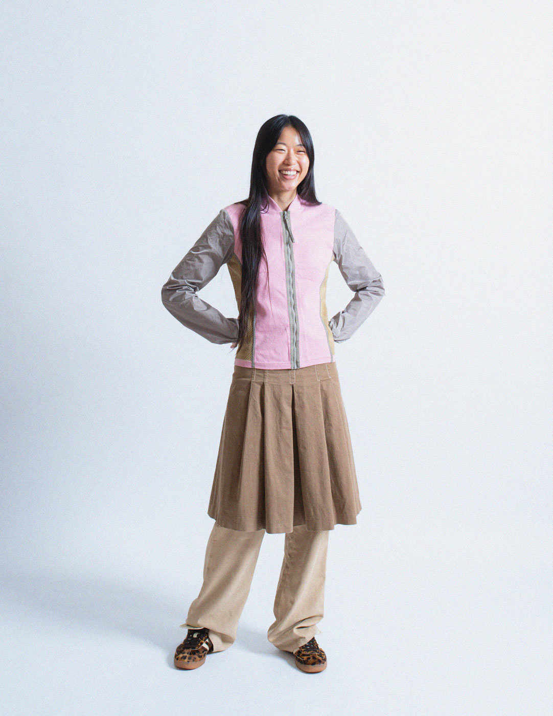 Prada khaki pleated cotton skirt