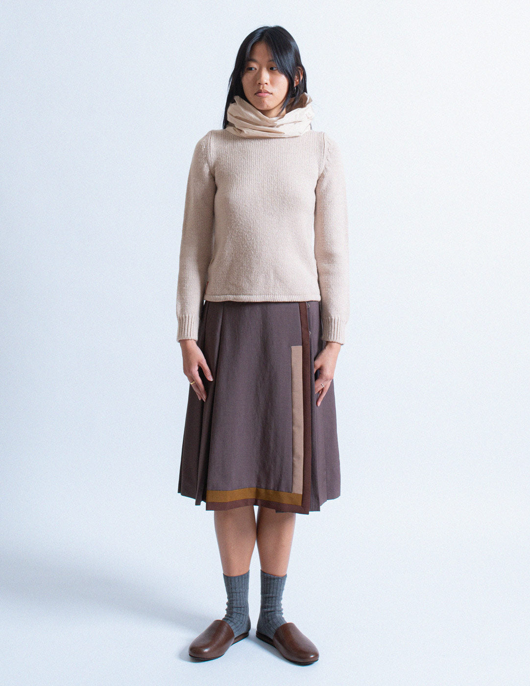 Prada gray mohair wool pleated wrap skirt