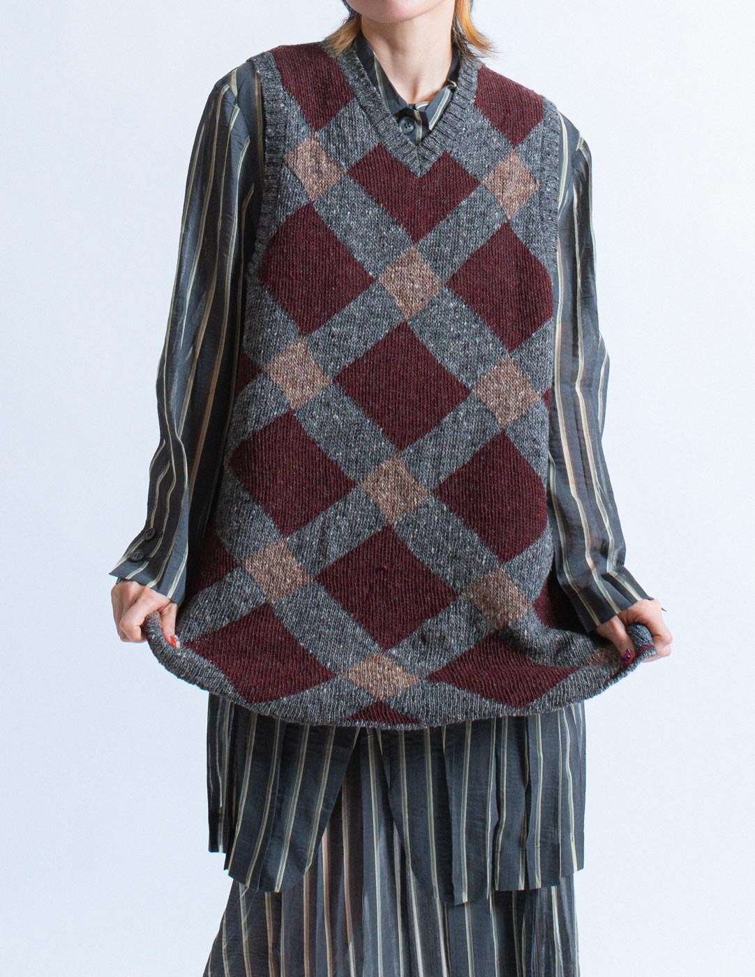 Comme des Garçons vintage argyle patterned knit vest front detail
