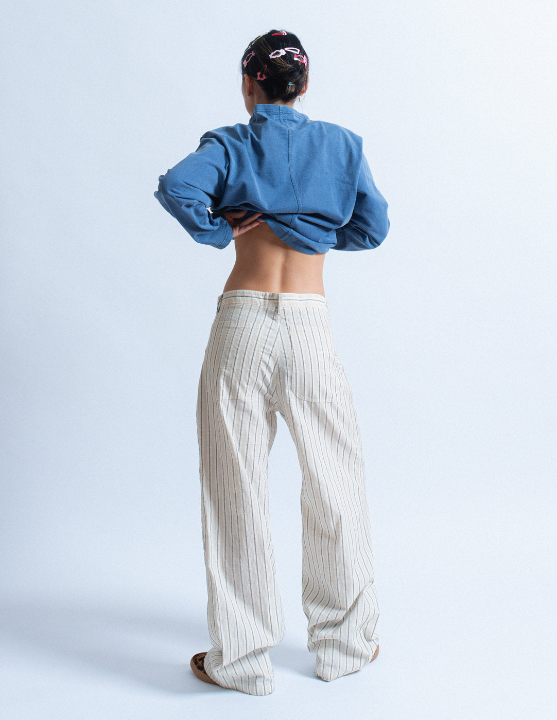 Prada pinstriped cotton pants back view