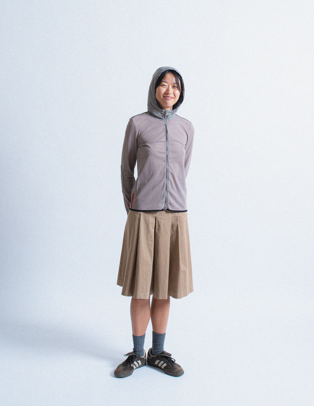 Prada khaki pleated cotton skirt