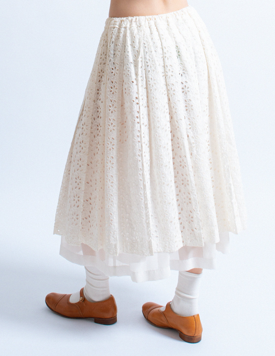 Comme des Garçons tricot white cotton eyelet layered skirt back detail