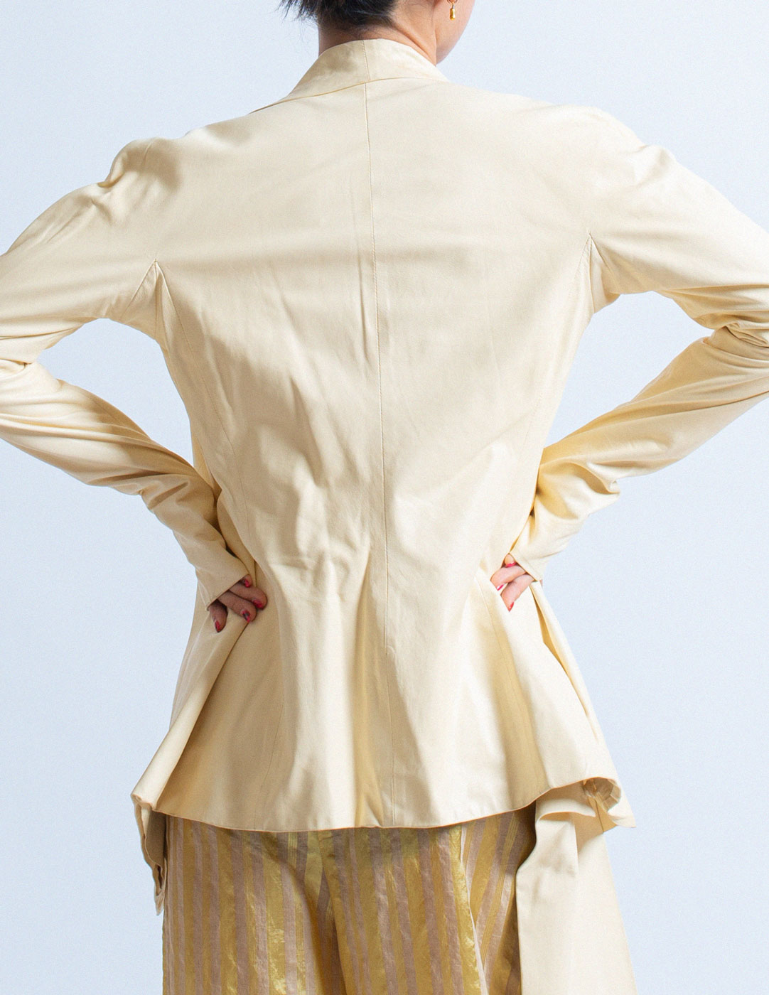 Yves Saint Laurent vintage cream leather jacket with wrap scarf back detail