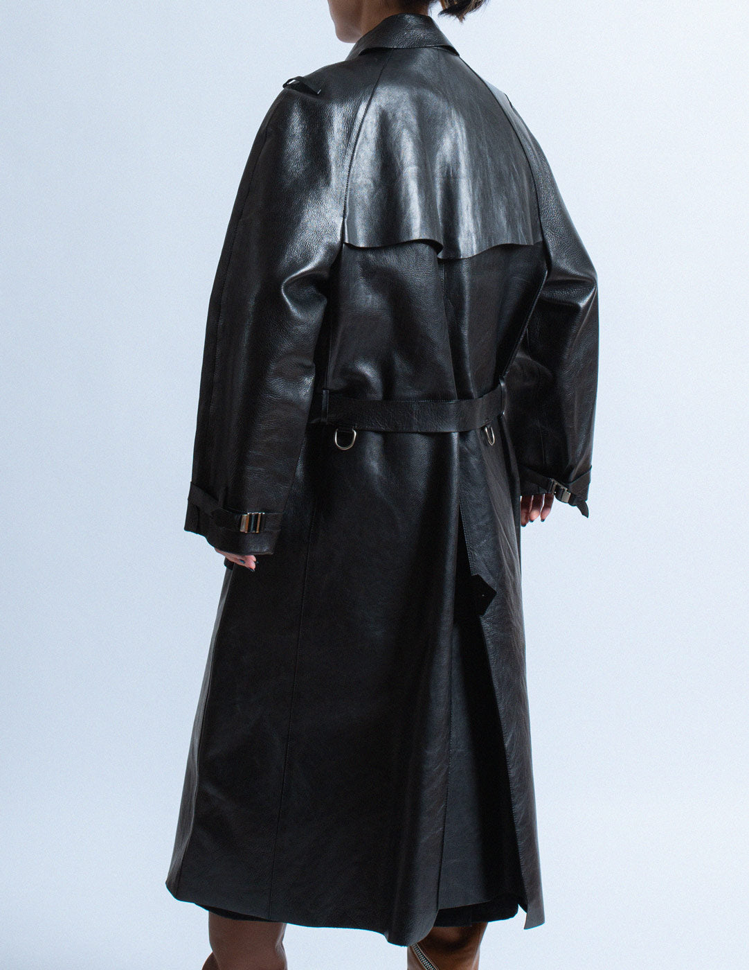 Gucci vintage black leather trench coat back detail