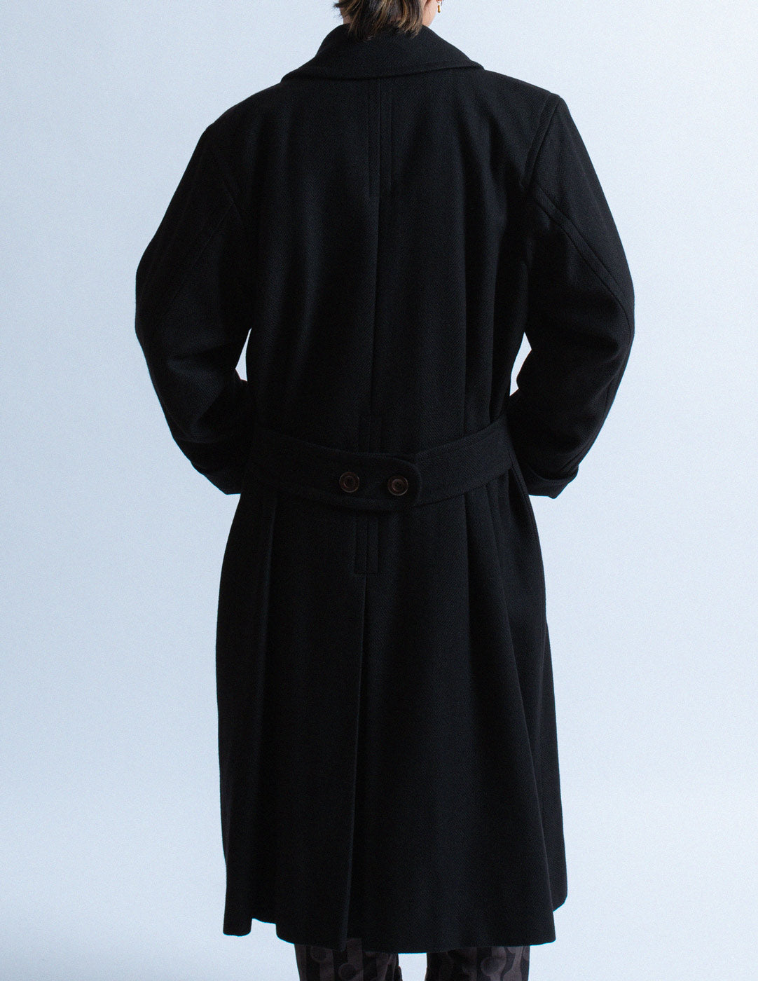 Yves Saint Laurent vintage black double breasted wool coat back detail