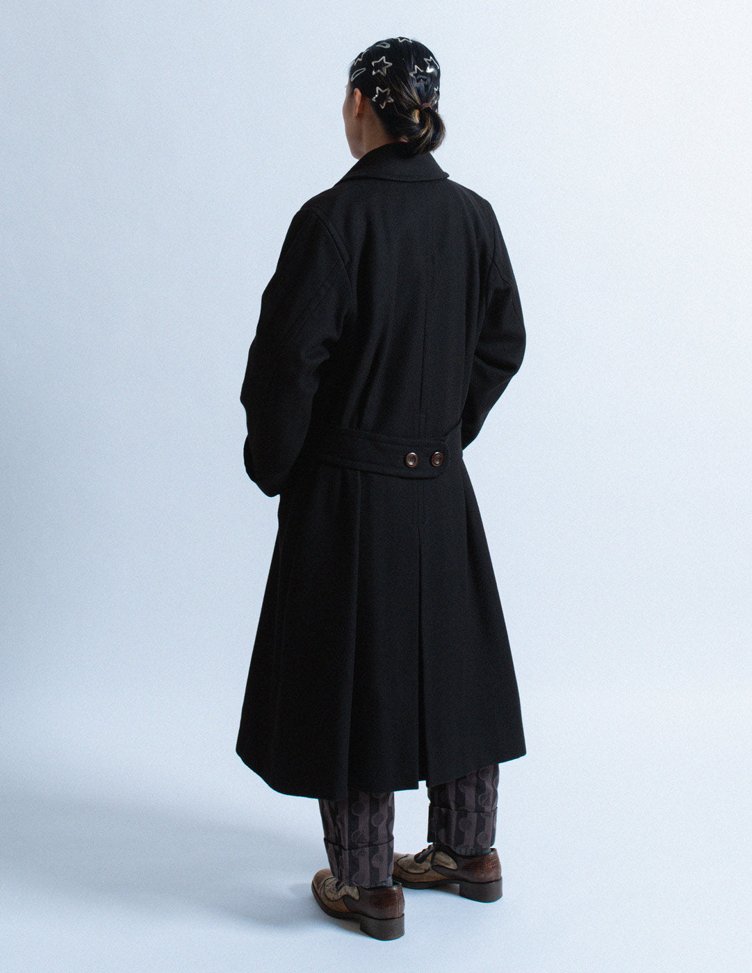 Yves Saint Laurent vintage black double breasted wool coat back view