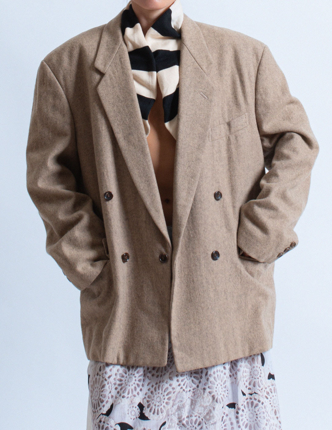 Comme des Garçons Homme Plus vintage khaki wool blazer front detail