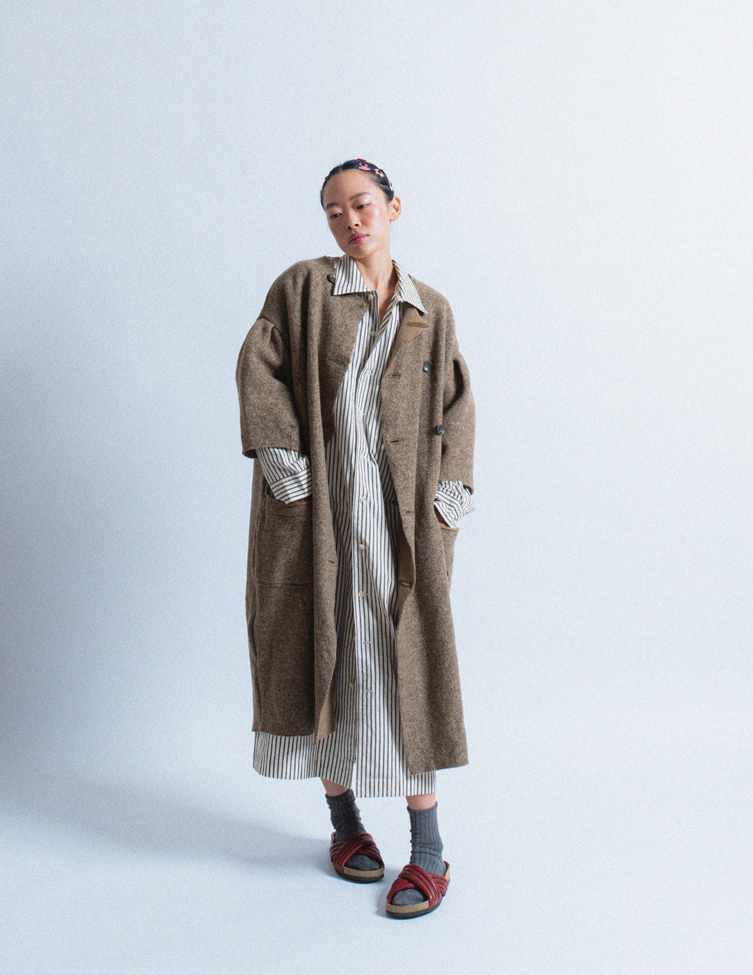 khaki cocoon wool coat