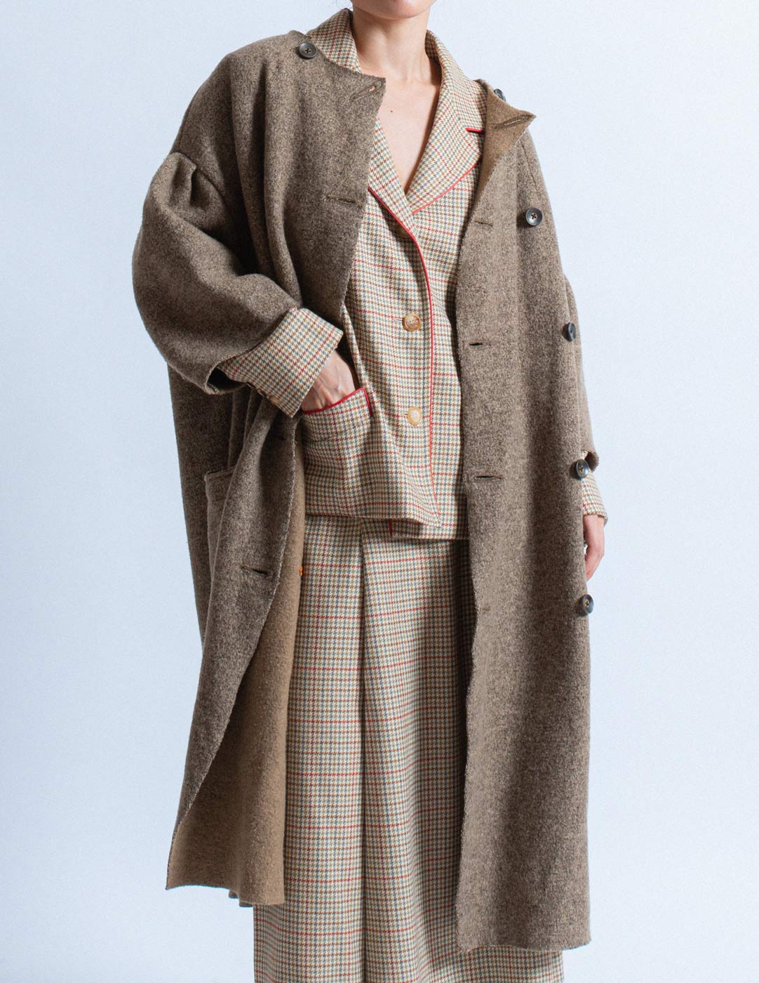 khaki cocoon wool coat