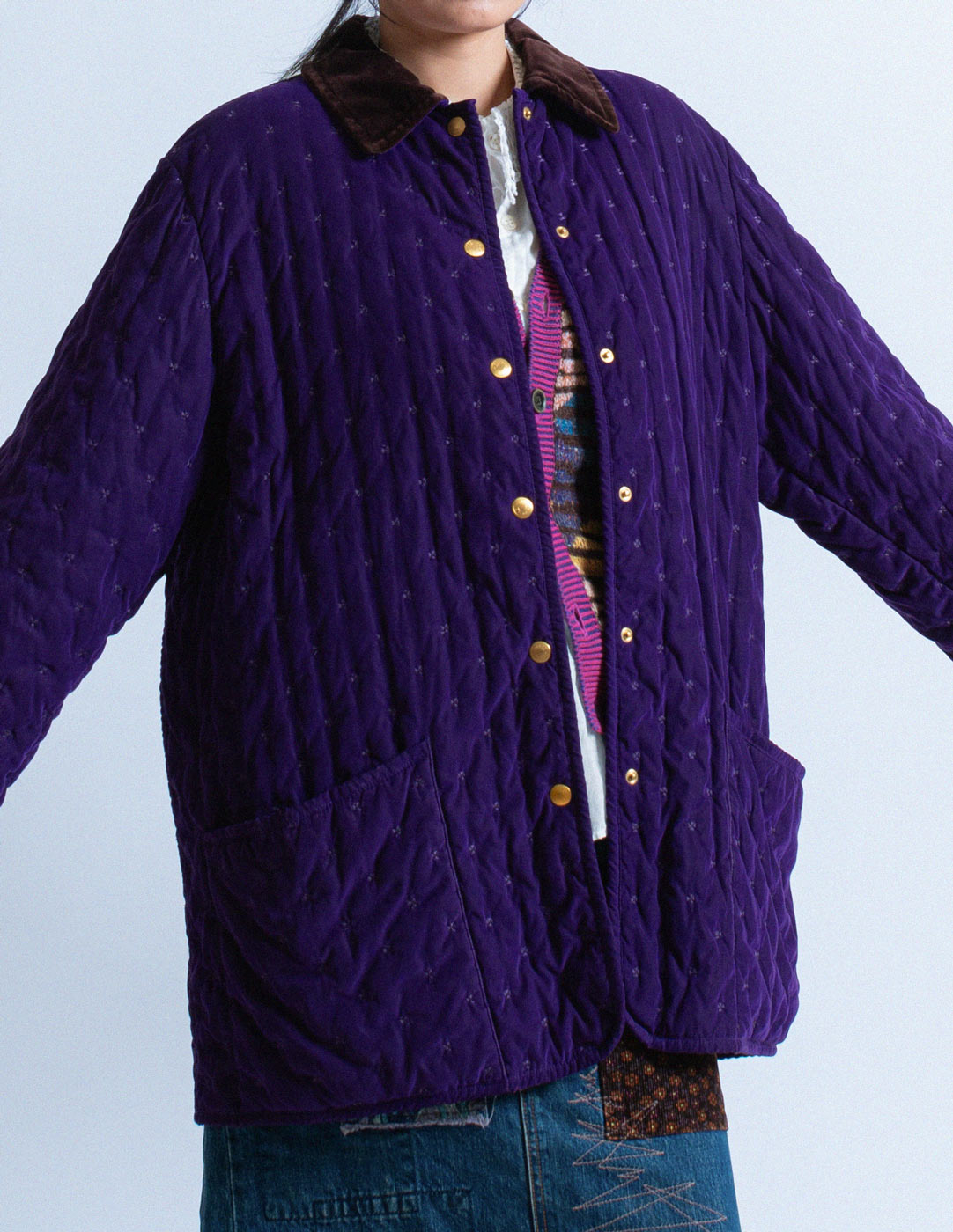 Hermès vintage purple quilt coat front detail