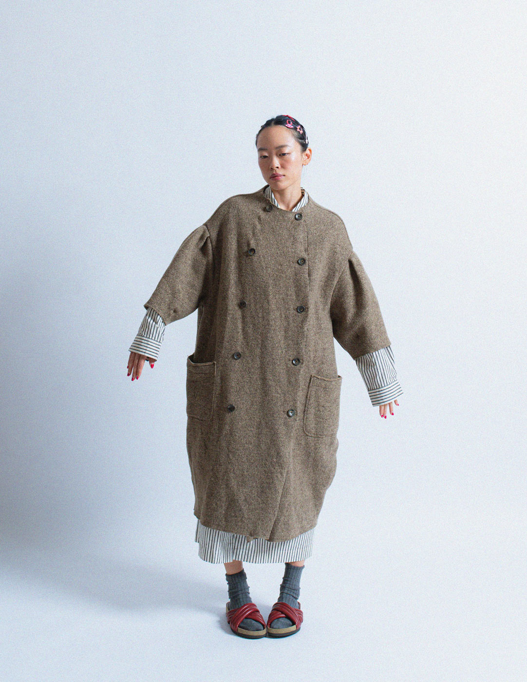 khaki cocoon wool coat