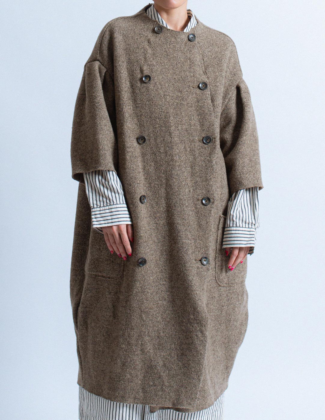 khaki cocoon wool coat