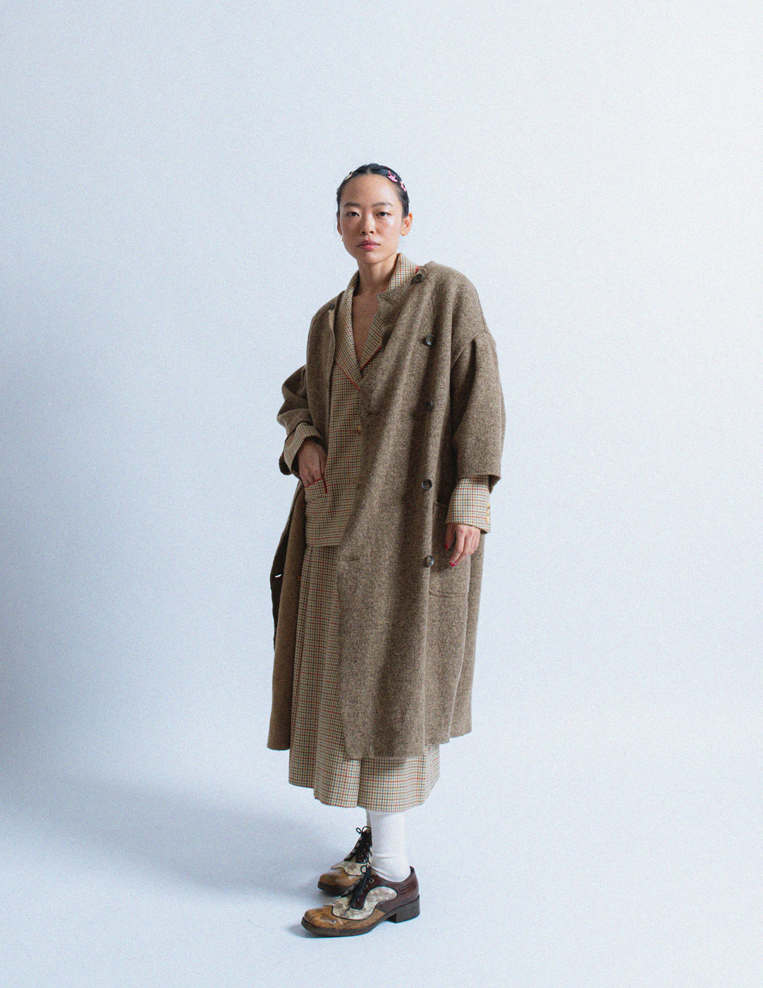 khaki cocoon wool coat