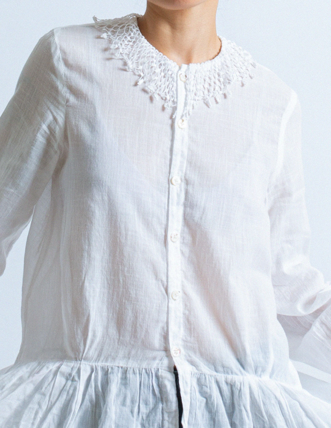 Kapital cotton linen shirt with crochet collar detail