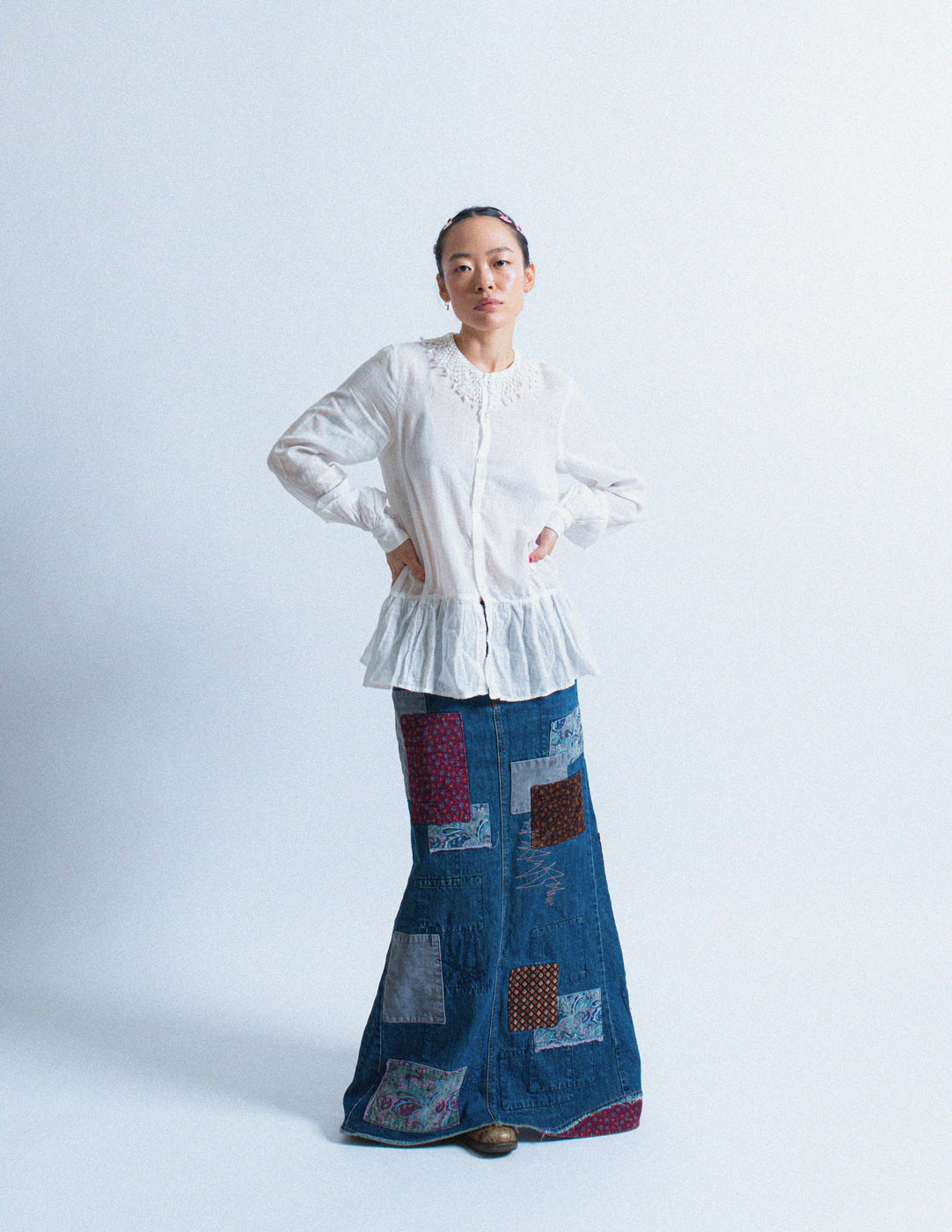 Hysteric Glamour patchwork denim maxi skirt