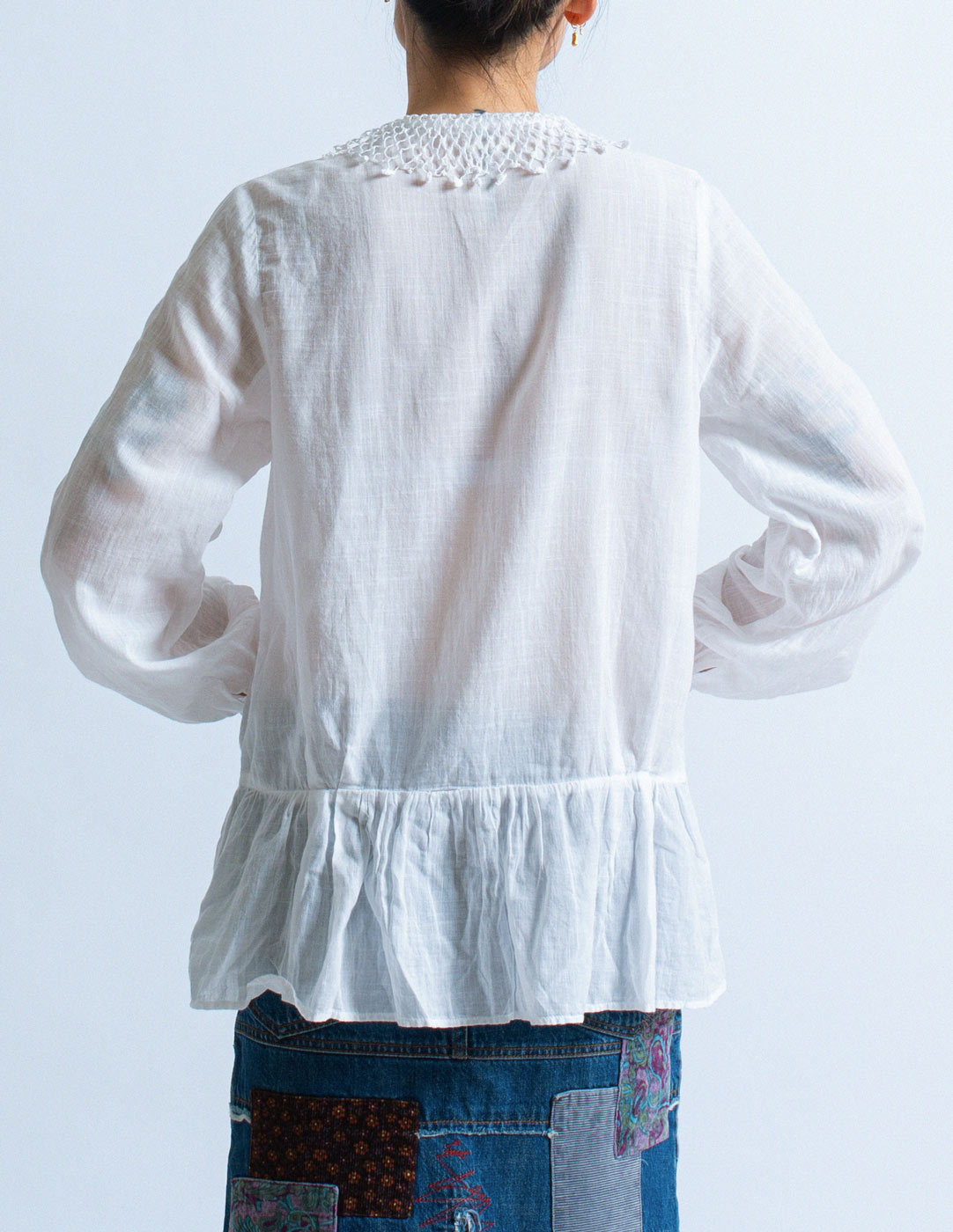 Kapital cotton linen shirt with crochet collar back detail