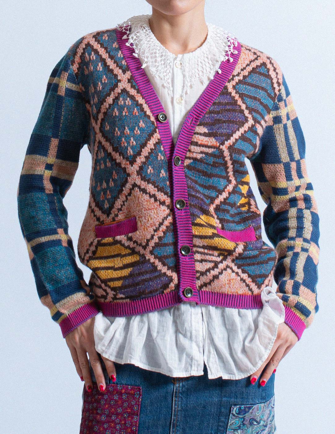 Kapital geometric patterned cardigan front detail