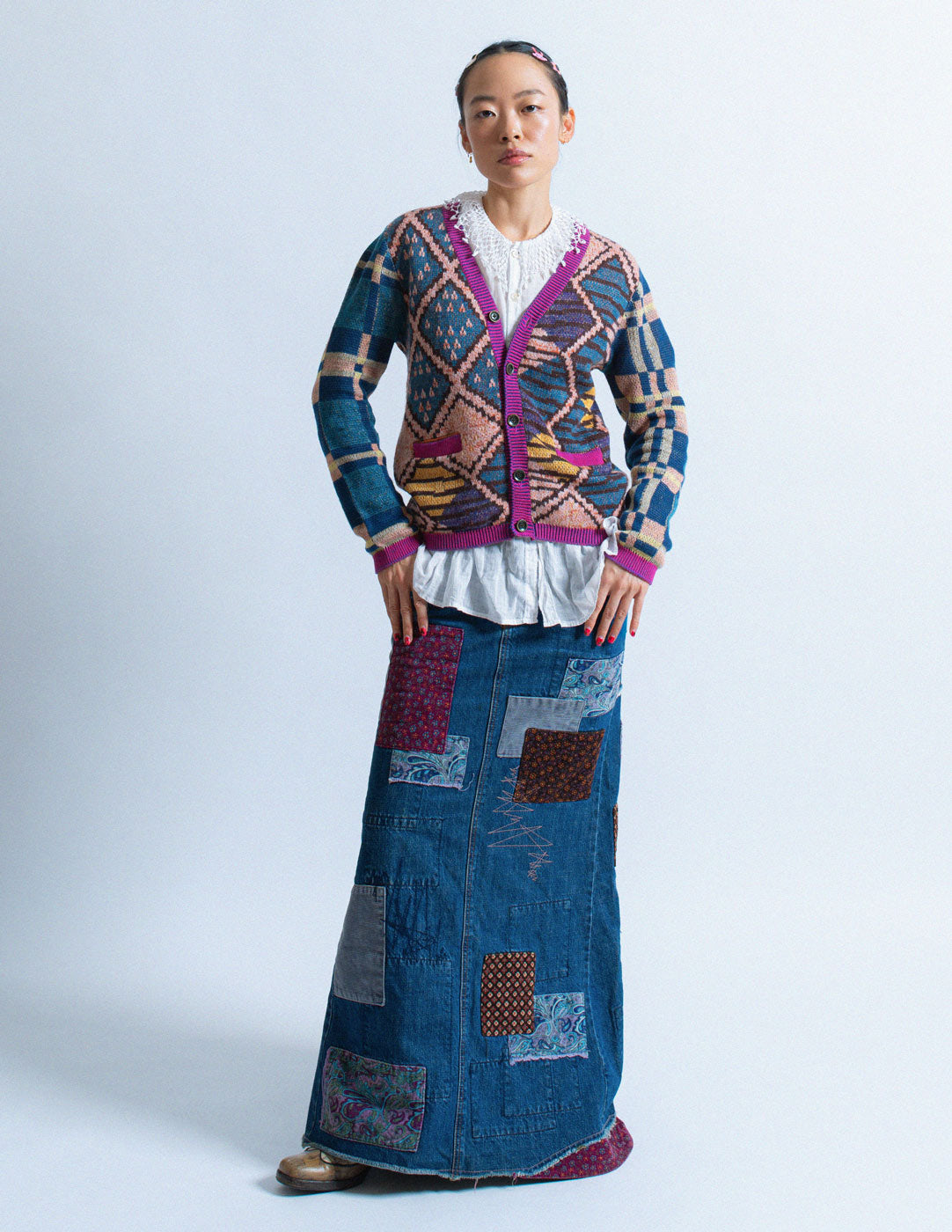 Hysteric Glamour patchwork denim maxi skirt